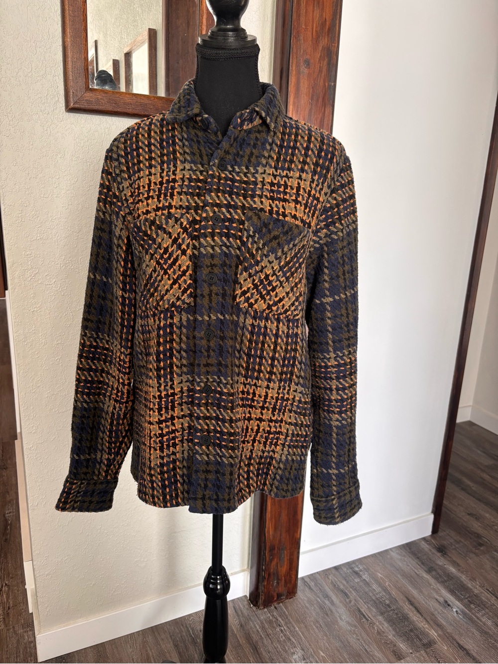 Wax London Plaid Button-Up Shacket in Navy & orange